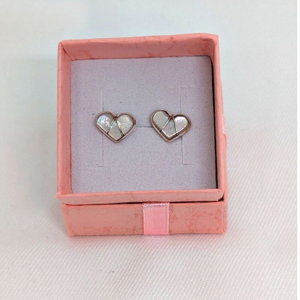 Pink Mother of Pearl Heart Stud Earrings